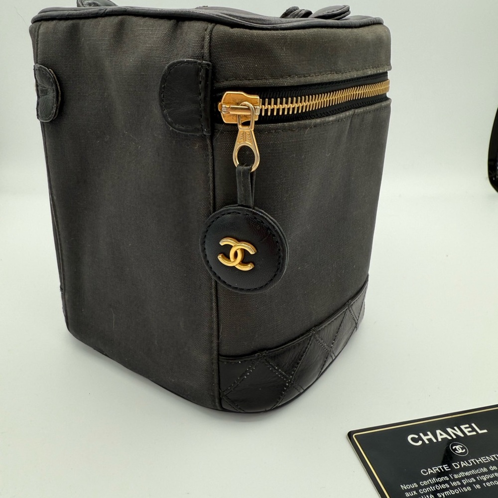 CHANEL Black Cosmetic Case with Gold Zipper